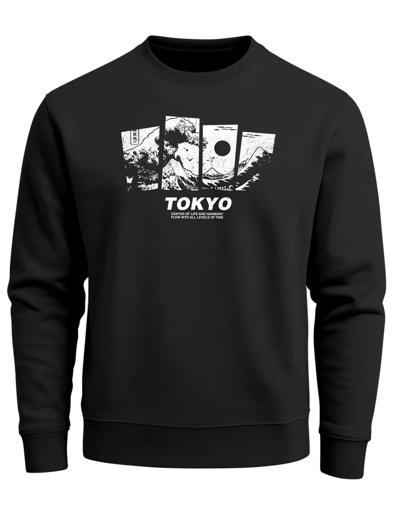 Sweatshirt Herren Japan Typo Frontprint Pullover mit Print Fashion Urban Streetwear Design