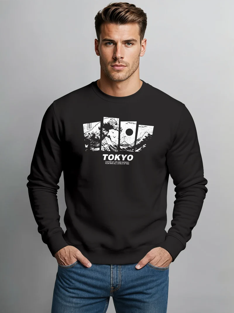 Sweatshirt Herren Japan Typo Frontprint Pullover mit Print Fashion Urban Streetwear Design