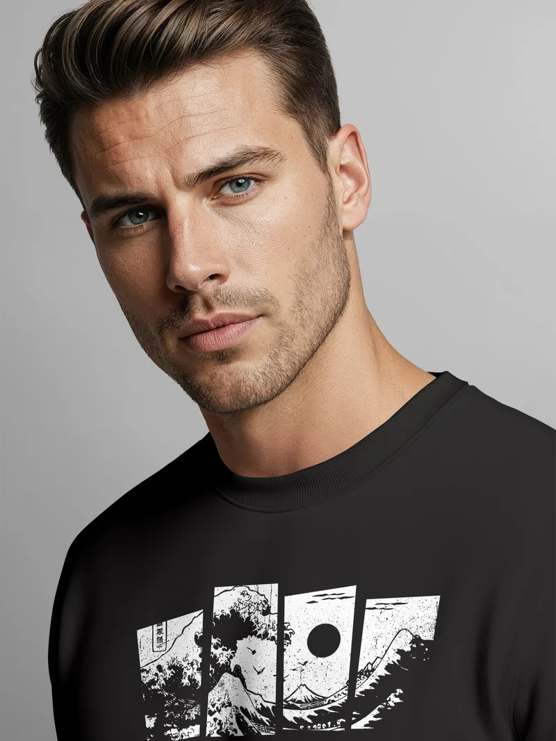 Sweatshirt Herren Japan Typo Frontprint Pullover mit Print Fashion Urban Streetwear Design