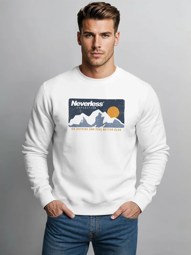 Sweatshirt Herren ohne Kapuze Frontprint Expedition Mountain Berge Design Rundhals-Pullover Fashion Streetwear