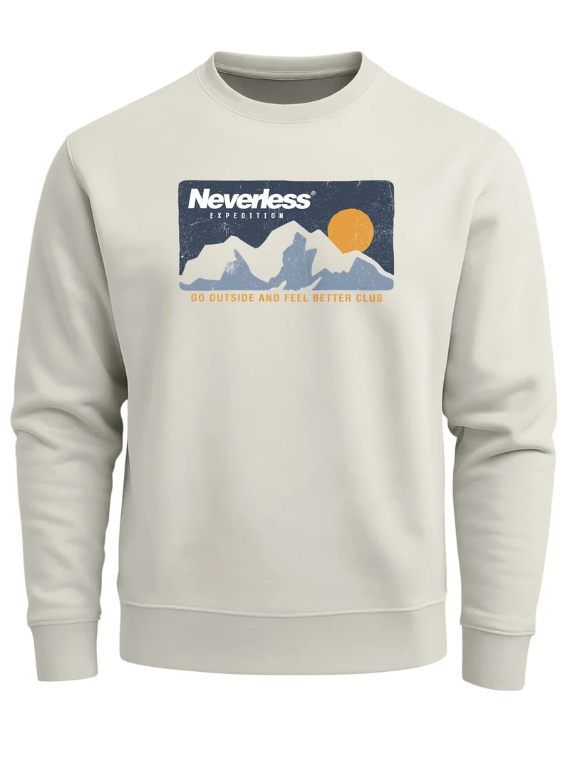Sweatshirt Herren ohne Kapuze Frontprint Expedition Mountain Berge Design Rundhals-Pullover Fashion Streetwear