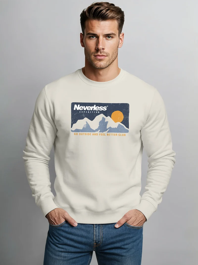 Sweatshirt Herren ohne Kapuze Frontprint Expedition Mountain Berge Design Rundhals-Pullover Fashion Streetwear