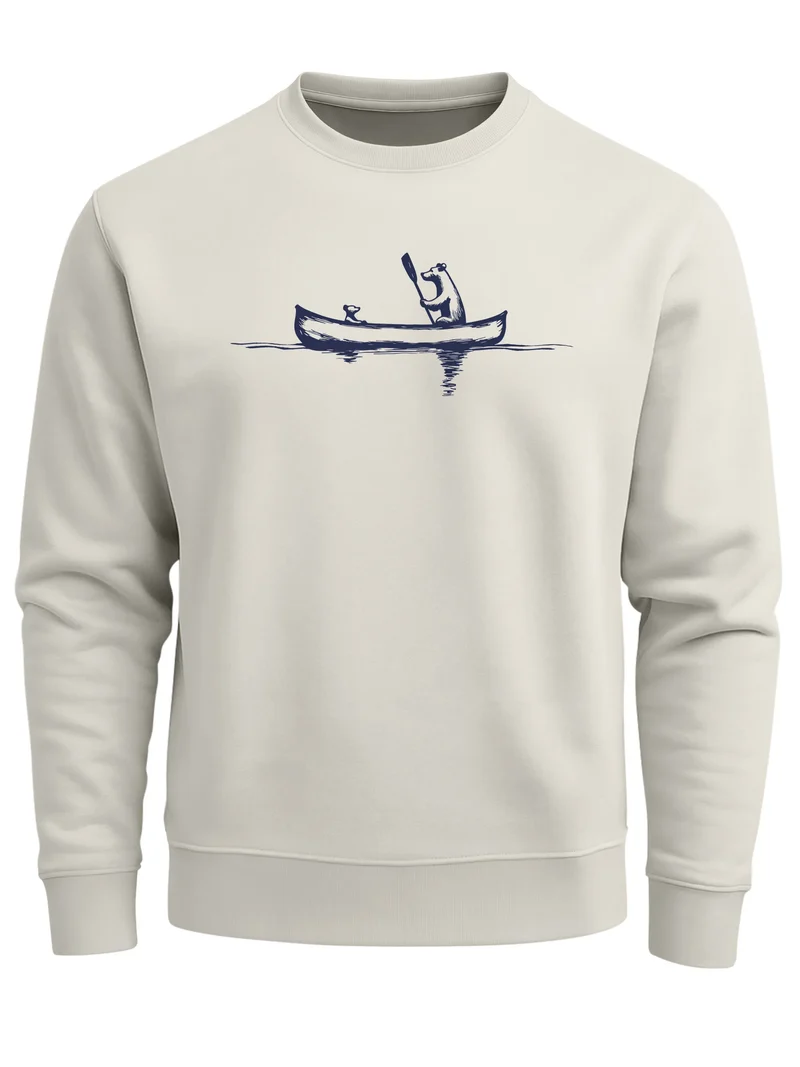 Sweatshirt Herren ohne Kapuze Bär Kanu Frontprint Pullover mit Print Outdoor Basic Fashion Streetwear