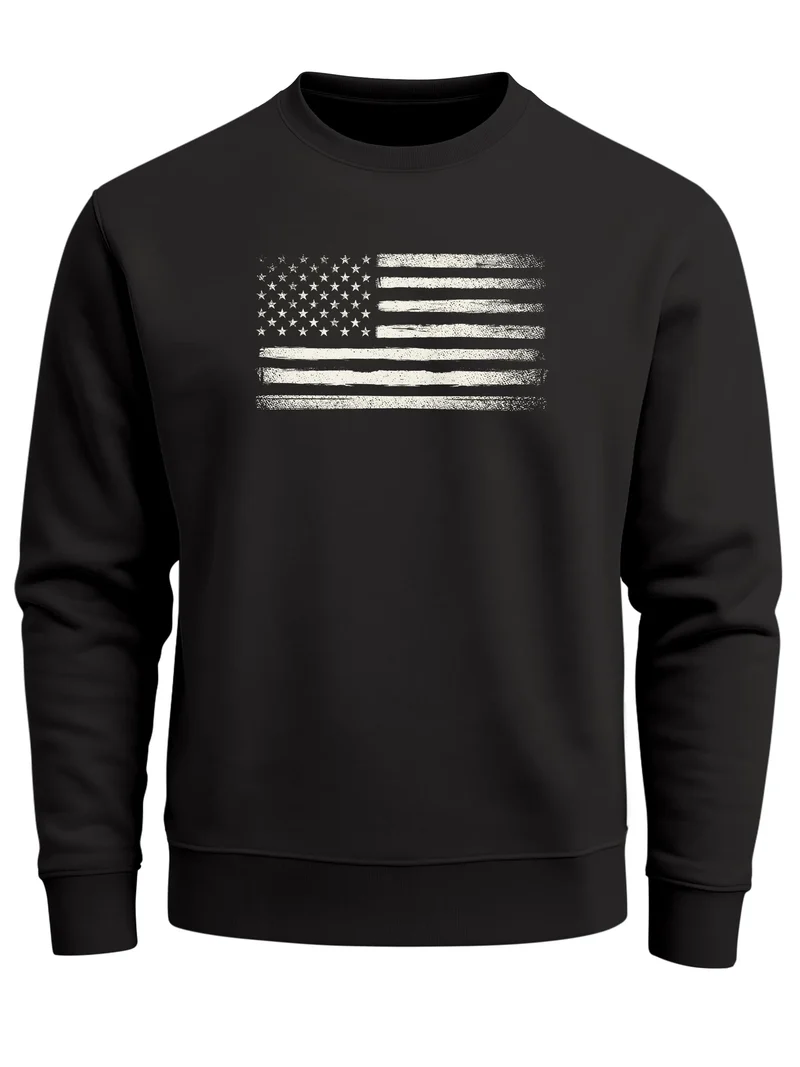 Sweatshirt Herren ohne Kapuze Frontprint American Flag Vintage Style Pullover mit Print Fashion Streetwear