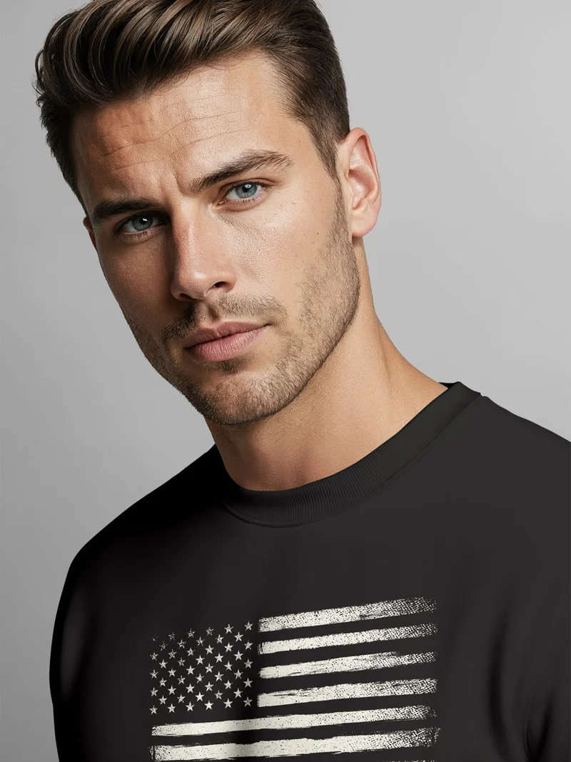 Sweatshirt Herren ohne Kapuze Frontprint American Flag Vintage Style Pullover mit Print Fashion Streetwear