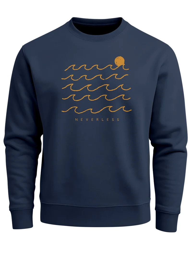 Sweatshirt Herren ohne Kapuze Frontprint Wellen Waves Design Grafik Pullover mit Print Fashion Streetwear