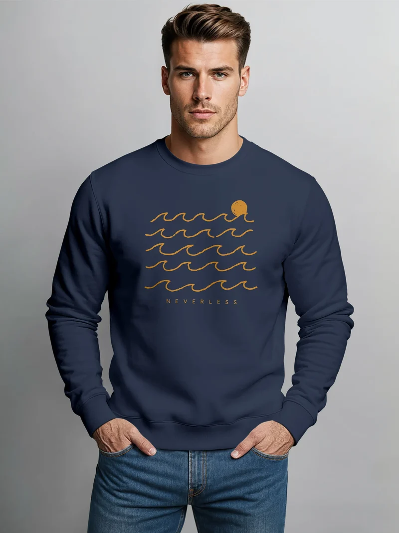 Sweatshirt Herren ohne Kapuze Frontprint Wellen Waves Design Grafik Pullover mit Print Fashion Streetwear