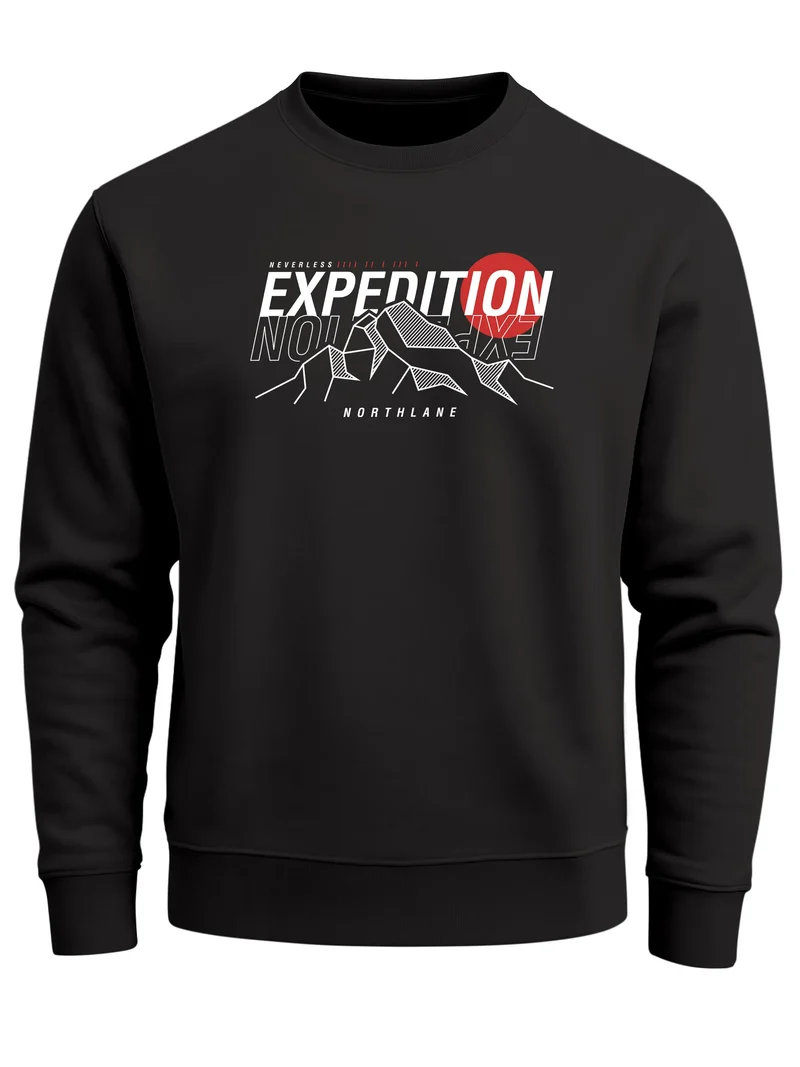 Sweatshirt Herren ohne Kapuze Frontprint Grafik Bergmotiv Pullover mit Print Outdoor Fashion Streetwear