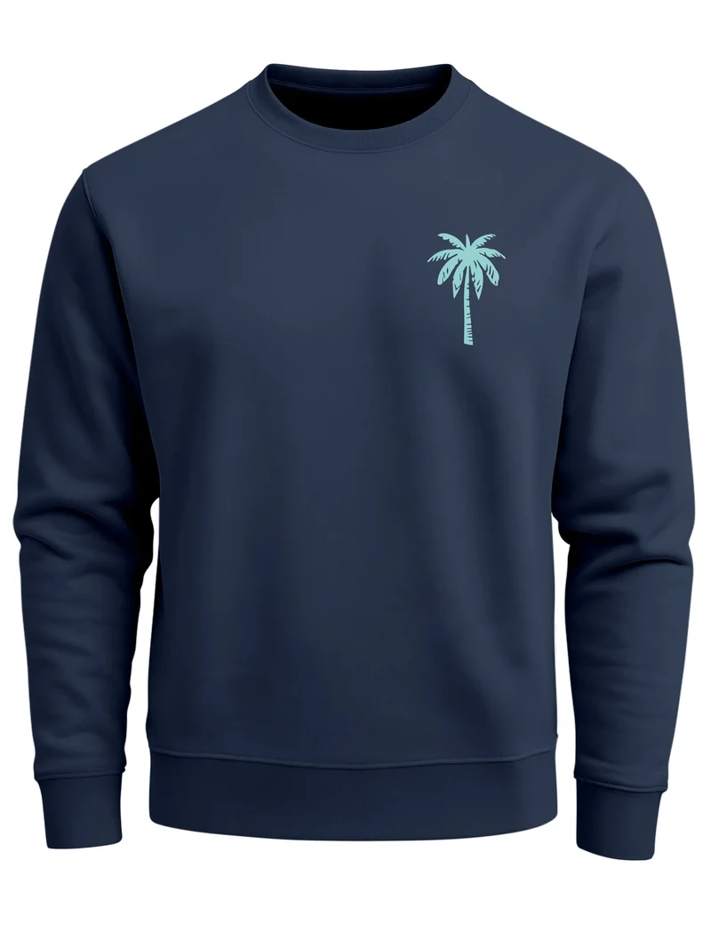 Sweatshirt Herren ohne Kapuze Palme Brustlogo Palm Tree Frontprint Rundhals-Pullover Fashion Streetwear