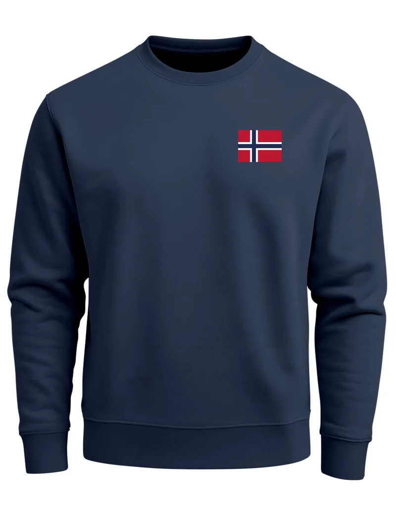 Sweatshirt Herren ohne Kapuze Frontprint Brustlogo Norway Flag Norwegen Pullover Fashion Streetwear