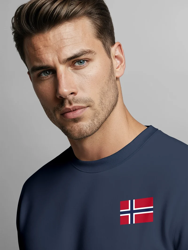 Sweatshirt Herren ohne Kapuze Frontprint Brustlogo Norway Flag Norwegen Pullover Fashion Streetwear