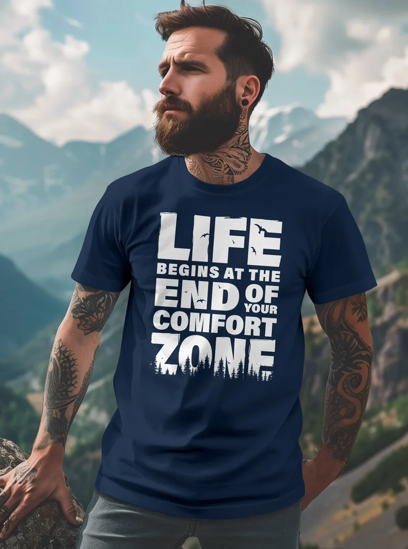 Herren T-Shirt Life begins at the end of your Comfort Zone Zitat Quote Outdoor Survival Fashion Streetstyle