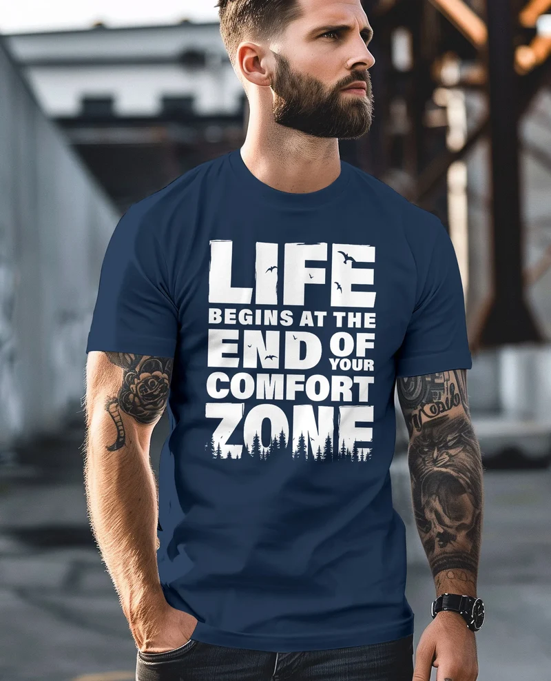 Herren T-Shirt Life begins at the end of your Comfort Zone Zitat Quote Outdoor Survival Fashion Streetstyle