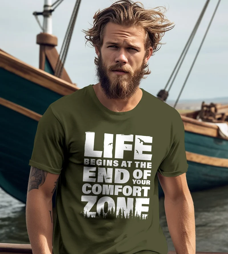 Herren T-Shirt Life begins at the end of your Comfort Zone Zitat Quote Outdoor Survival Fashion Streetstyle