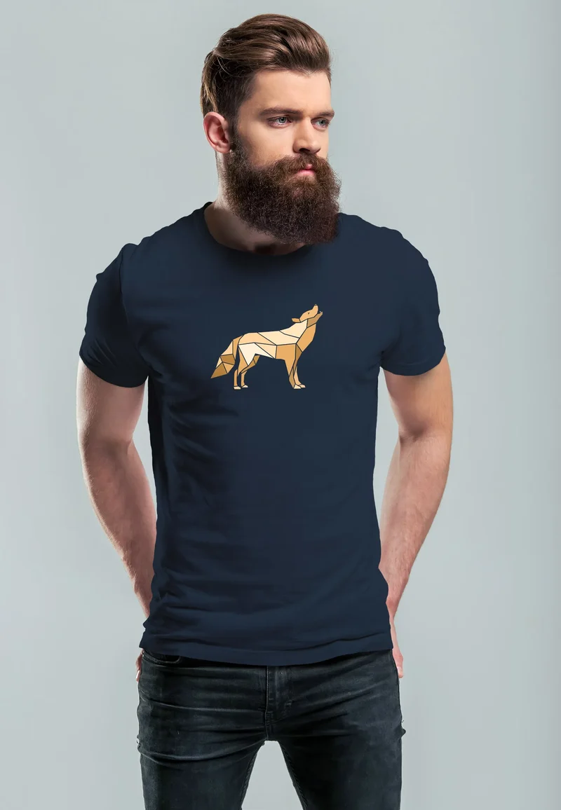 Herren T-Shirt Bedruckt Polygon Grafik Wolf Outdoor Fashion Tiermotiv Wandern Geometric Fashion Streetstyle
