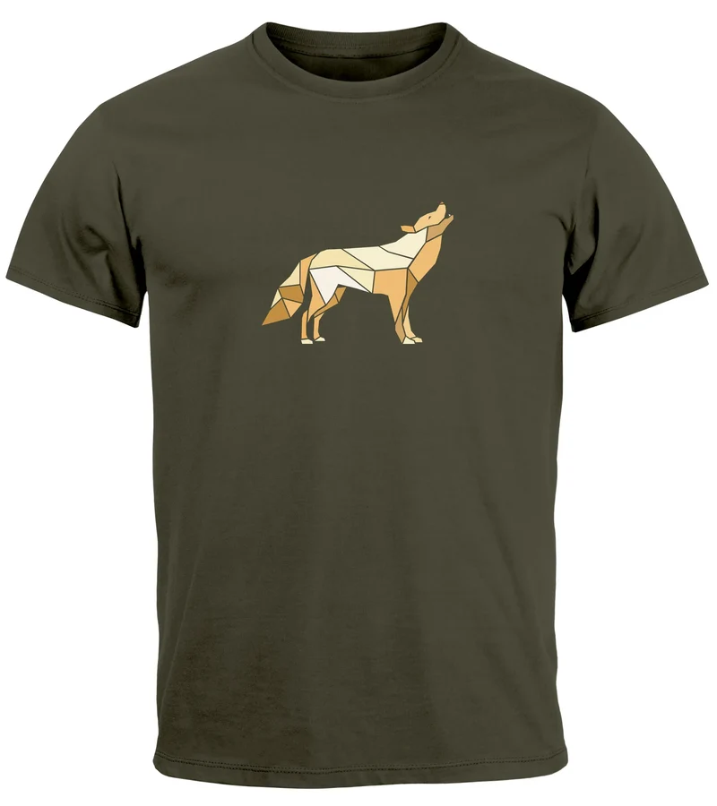Herren T-Shirt Bedruckt Polygon Grafik Wolf Outdoor Fashion Tiermotiv Wandern Geometric Fashion Streetstyle