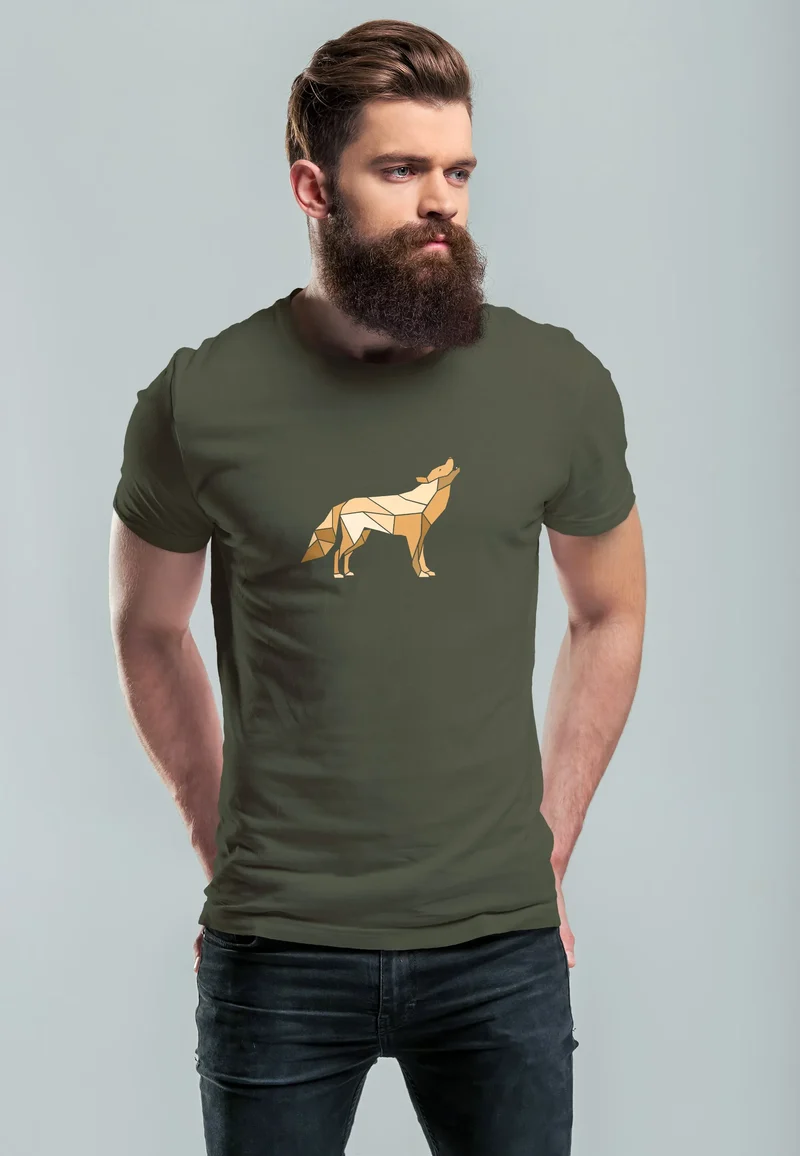 Herren T-Shirt Bedruckt Polygon Grafik Wolf Outdoor Fashion Tiermotiv Wandern Geometric Fashion Streetstyle