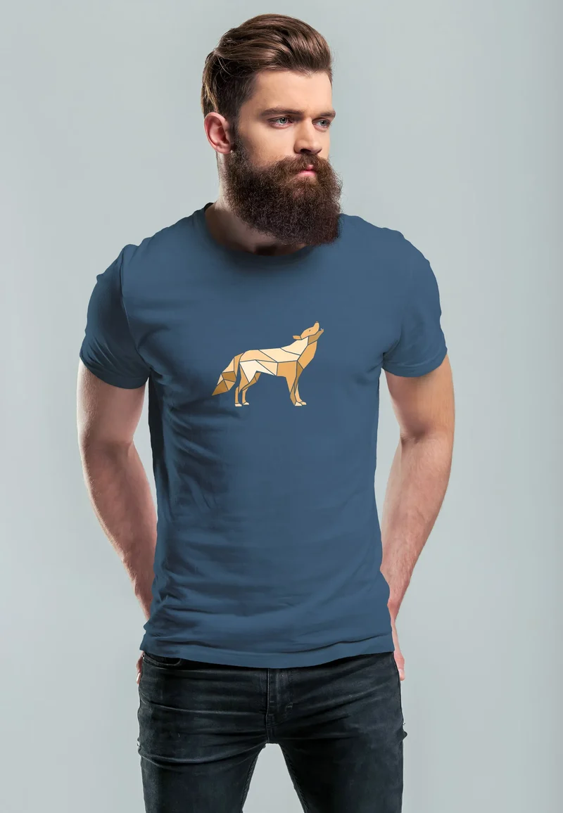 Herren T-Shirt Bedruckt Polygon Grafik Wolf Outdoor Fashion Tiermotiv Wandern Geometric Fashion Streetstyle