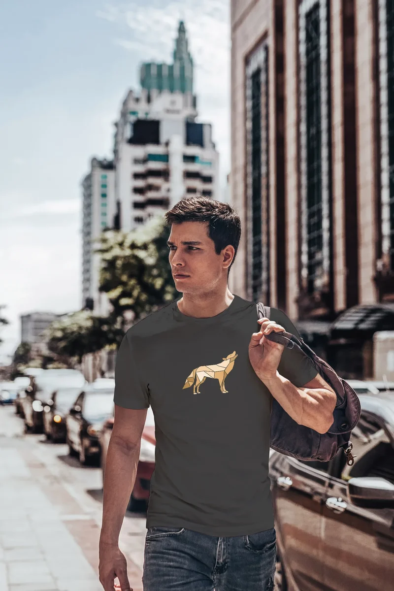 Herren T-Shirt Bedruckt Polygon Grafik Wolf Outdoor Fashion Tiermotiv Wandern Geometric Fashion Streetstyle