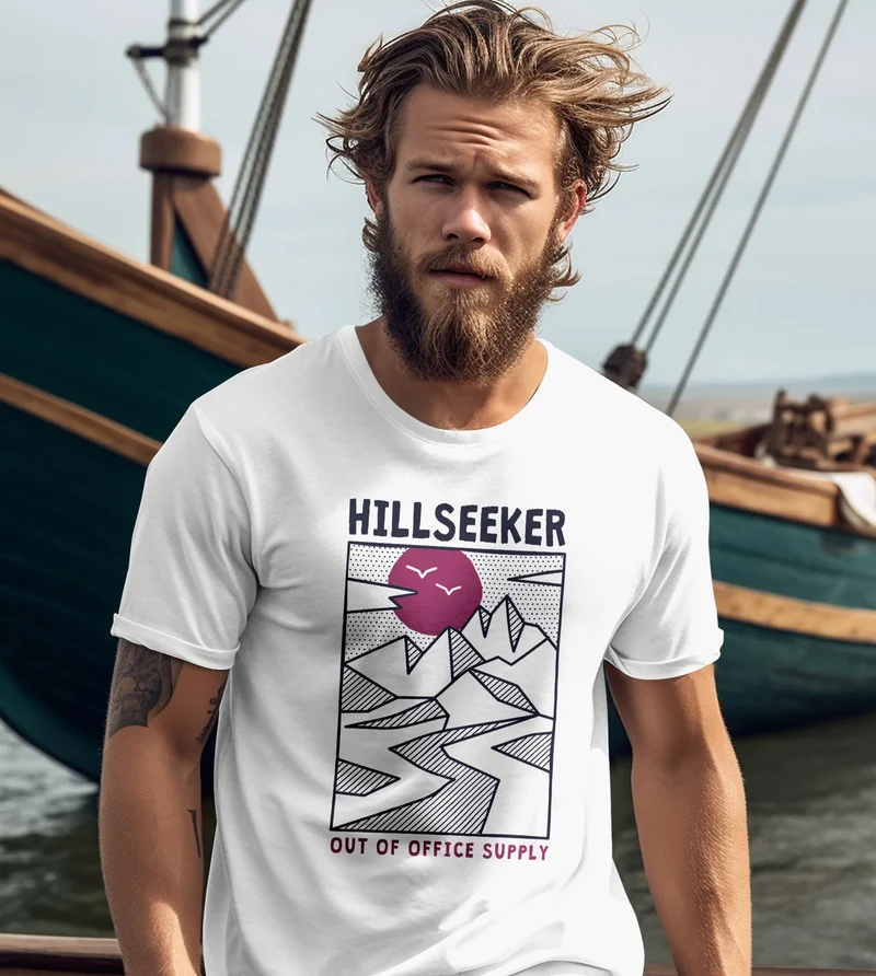 Herren T-Shirt Berge Outdoor Hillseeker Bergsteigen Wandern Geometrie Motiv Printshirt Fashion