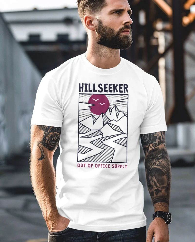 Herren T-Shirt Berge Outdoor Hillseeker Bergsteigen Wandern Geometrie Motiv Printshirt Fashion