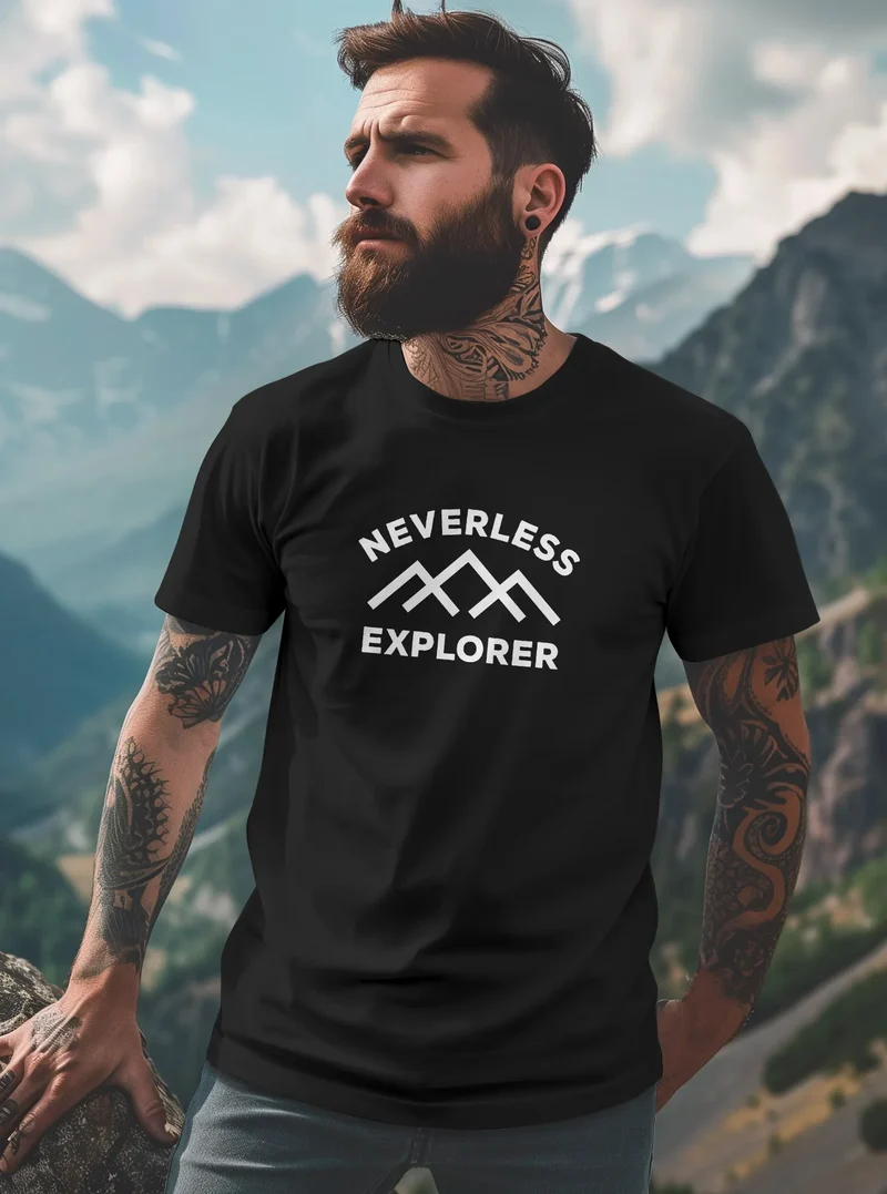 Herren T-Shirt Aufdruck Outdoor Shirt mit Bergmotiv & Statement Print Fashion Streetstyle