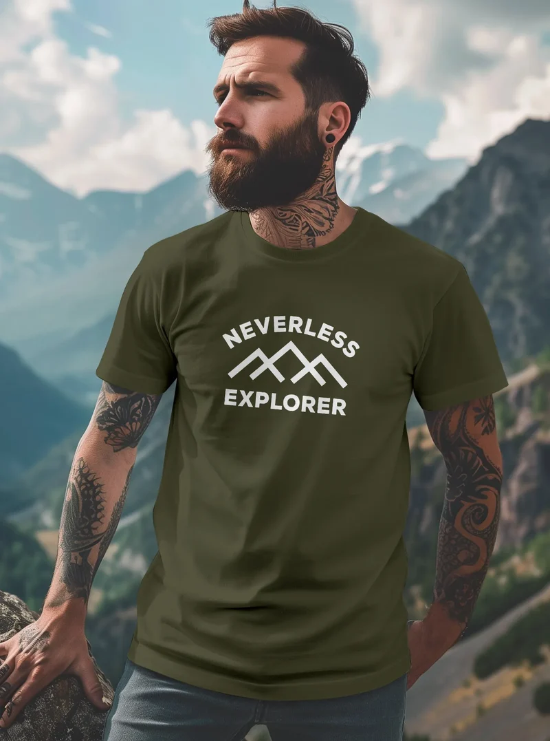 Herren T-Shirt Aufdruck Outdoor Shirt mit Bergmotiv & Statement Print Fashion Streetstyle