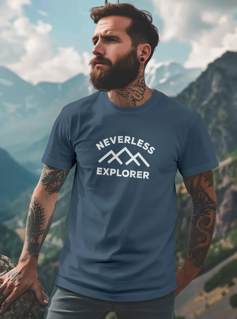 Herren T-Shirt Aufdruck Outdoor Shirt mit Bergmotiv & Statement Print Fashion Streetstyle