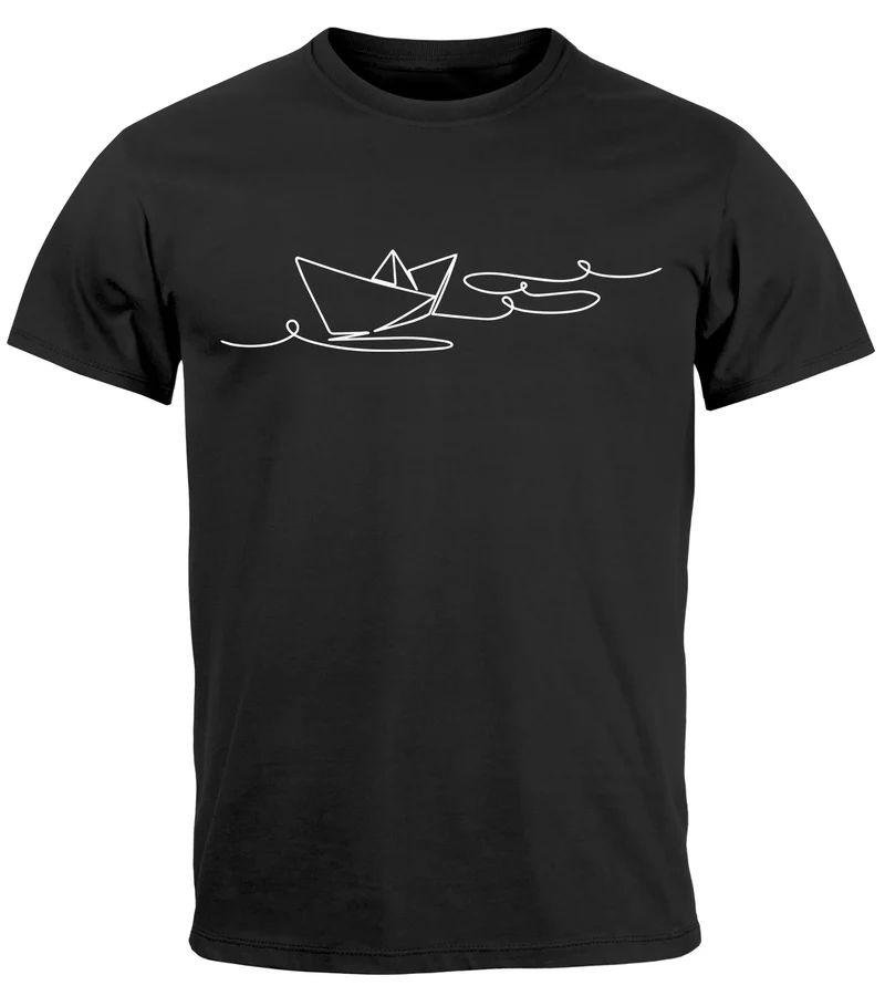 Herren T-Shirt Boot Polygon Papier-Schiff Origami Aufdruck Print Fashion Streetstyle