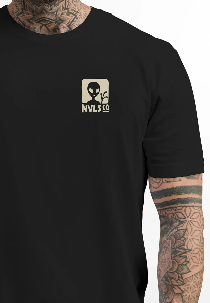 Herren T-Shirt UFO Waschbär Aliens Fotodruck Printshirt Backprint Fashion Streetstyle