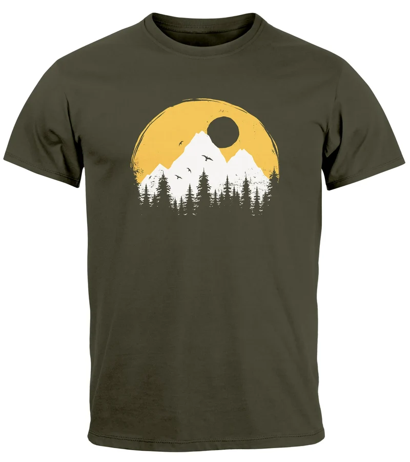 Herren T-Shirt Outdoor Print Natural Badge Logo Wandern Fashion Streetstyle