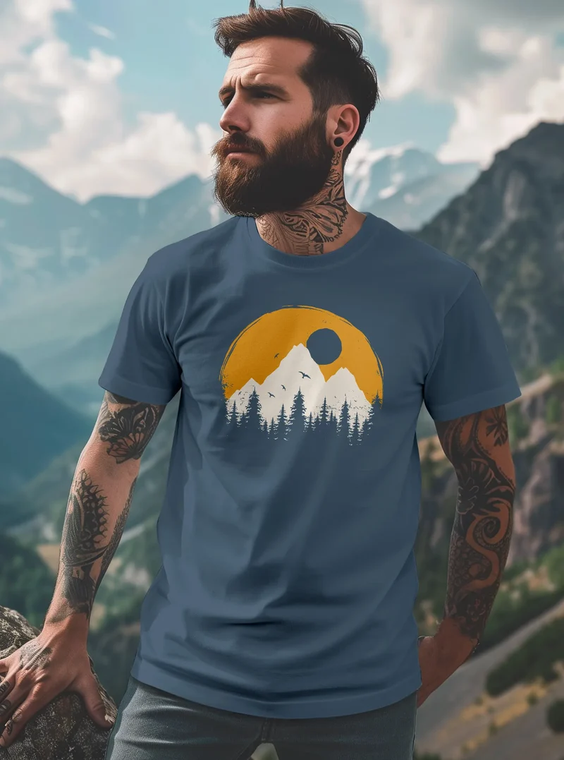 Herren T-Shirt Outdoor Print Natural Badge Logo Wandern Fashion Streetstyle