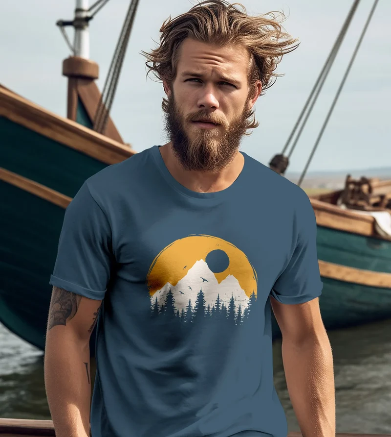 Herren T-Shirt Outdoor Print Natural Badge Logo Wandern Fashion Streetstyle