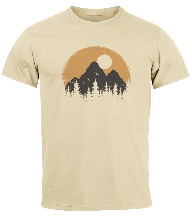 Herren T-Shirt Outdoor Print Natural Badge Logo Wandern Fashion Streetstyle