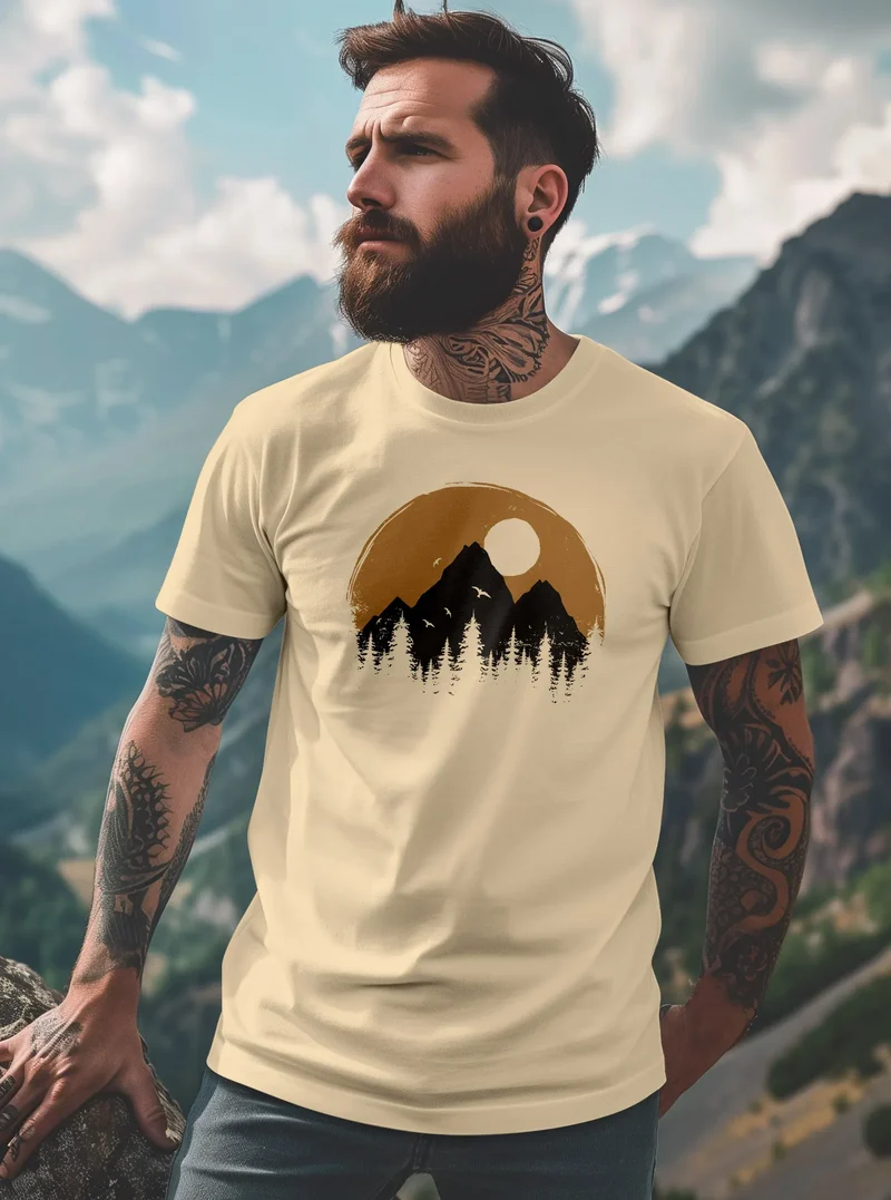 Herren T-Shirt Outdoor Print Natural Badge Logo Wandern Fashion Streetstyle