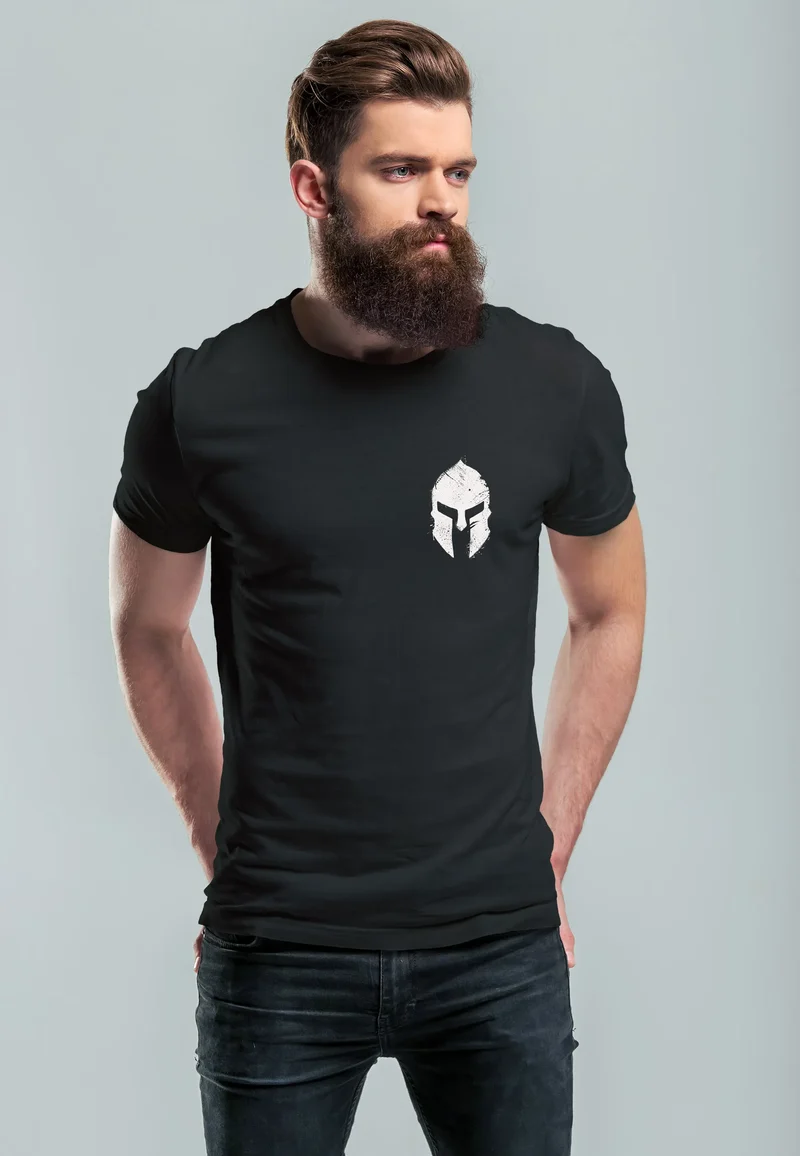 Herren T-Shirt Logo Print Sparta-Helm Spartaner Gladiator Krieger Warrior Fashion Streetstyle