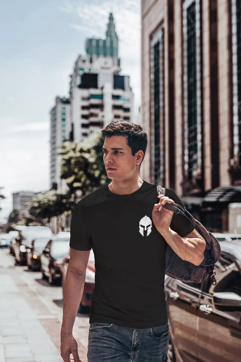 Herren T-Shirt Logo Print Sparta-Helm Spartaner Gladiator Krieger Warrior Fashion Streetstyle