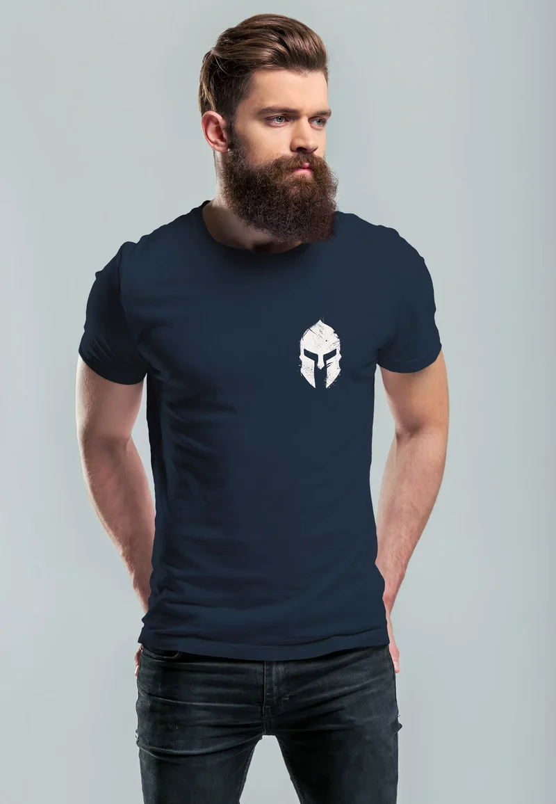 Herren T-Shirt Logo Print Sparta-Helm Spartaner Gladiator Krieger Warrior Fashion Streetstyle