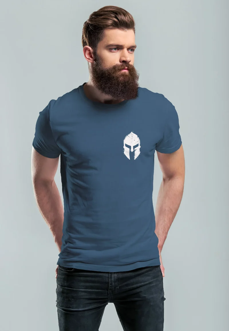 Herren T-Shirt Logo Print Sparta-Helm Spartaner Gladiator Krieger Warrior Fashion Streetstyle