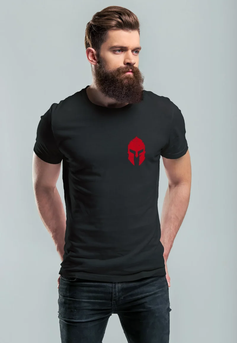 Herren T-Shirt Logo Print Sparta-Helm Spartaner Gladiator Krieger Warrior Fashion Streetstyle
