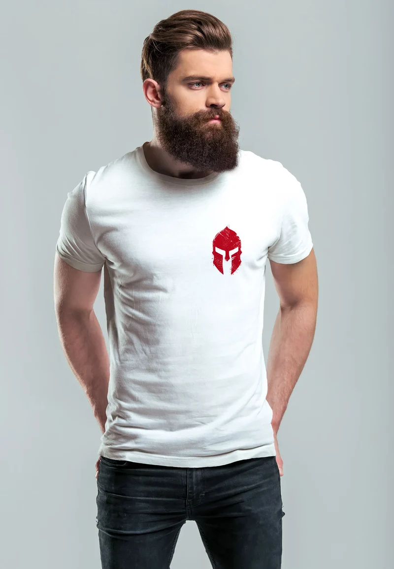 Herren T-Shirt Logo Print Sparta-Helm Spartaner Gladiator Krieger Warrior Fashion Streetstyle