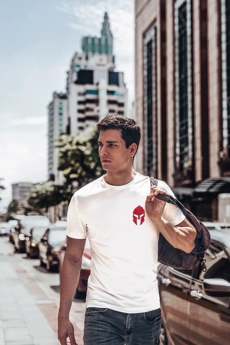 Herren T-Shirt Logo Print Sparta-Helm Spartaner Gladiator Krieger Warrior Fashion Streetstyle