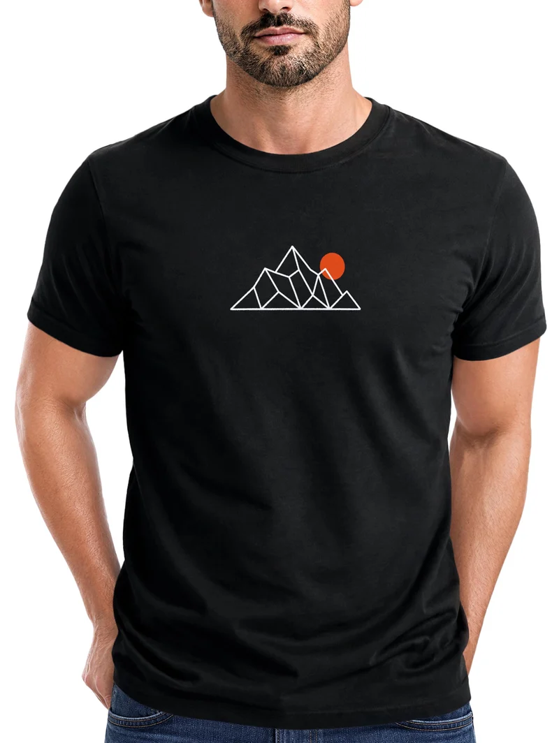 Herren T-Shirt Frontprint - Outdoor Design Berg Polygon - Baumwollshirt Männer Fashion Streetstyle Slim Fit