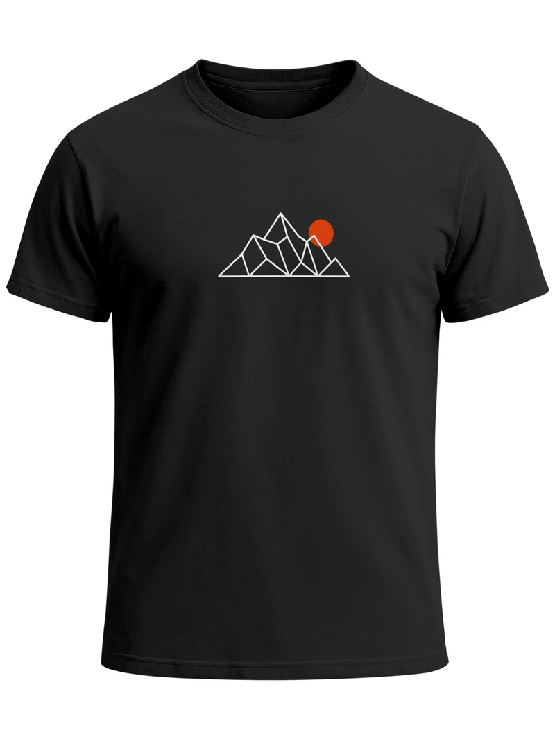 Herren T-Shirt Frontprint - Outdoor Design Berg Polygon - Baumwollshirt Männer Fashion Streetstyle Slim Fit