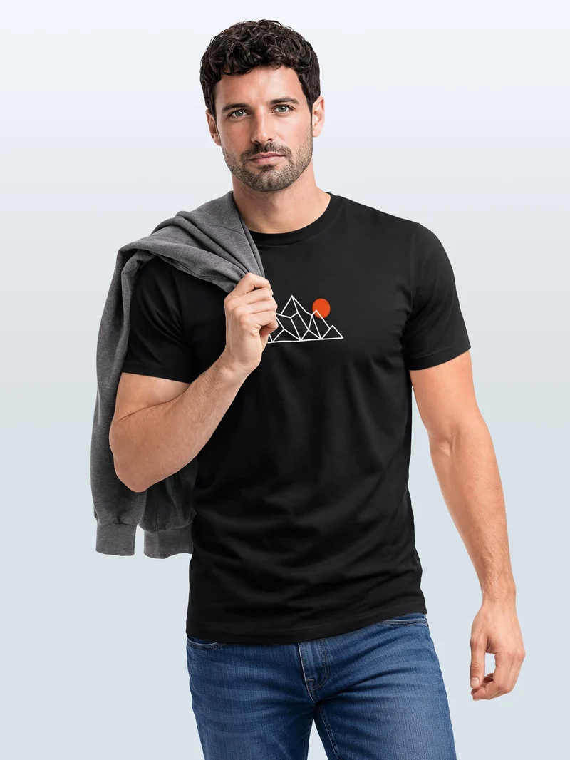 Herren T-Shirt Frontprint - Outdoor Design Berg Polygon - Baumwollshirt Männer Fashion Streetstyle Slim Fit