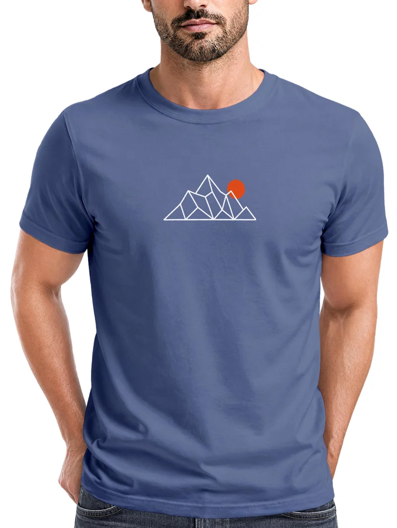Herren T-Shirt Frontprint - Outdoor Design Berg Polygon - Baumwollshirt Männer Fashion Streetstyle Slim Fit