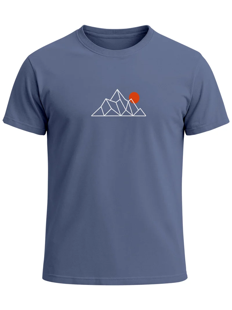 Herren T-Shirt Frontprint - Outdoor Design Berg Polygon - Baumwollshirt Männer Fashion Streetstyle Slim Fit