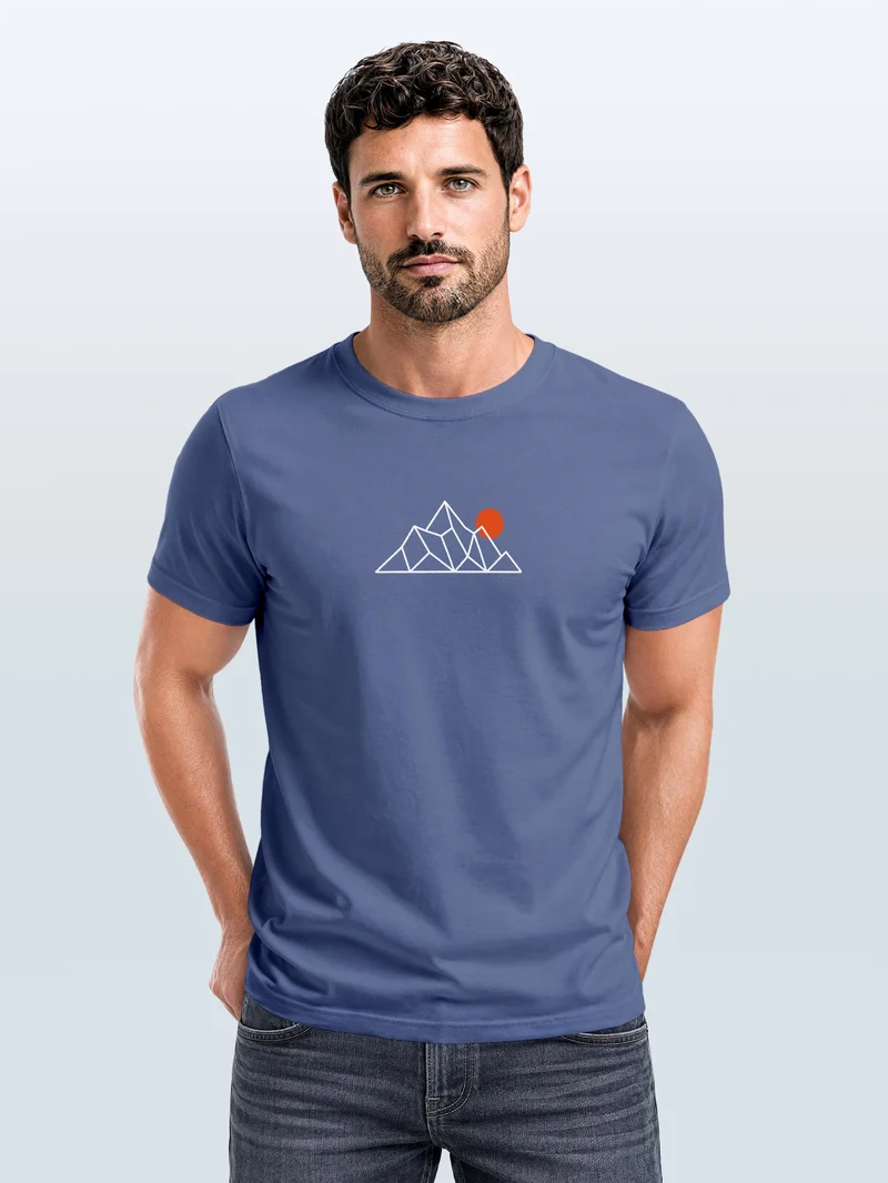 Herren T-Shirt Frontprint - Outdoor Design Berg Polygon - Baumwollshirt Männer Fashion Streetstyle Slim Fit