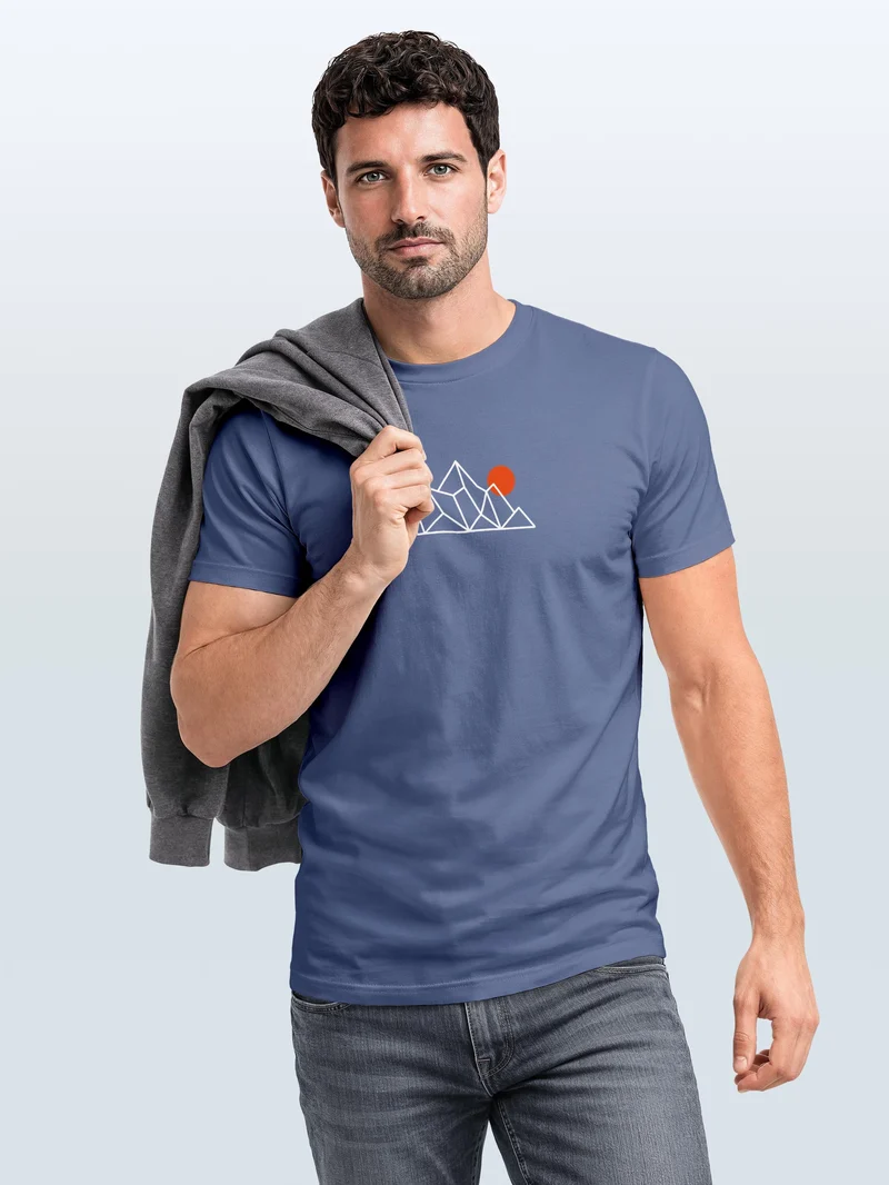 Herren T-Shirt Frontprint - Outdoor Design Berg Polygon - Baumwollshirt Männer Fashion Streetstyle Slim Fit