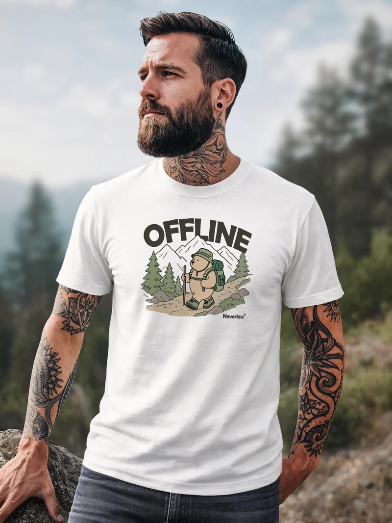 Herren T-Shirt Frontprint - Hike Adventure Bear - Baumwollshirt Männer Fashion Streetstyle Slim Fit